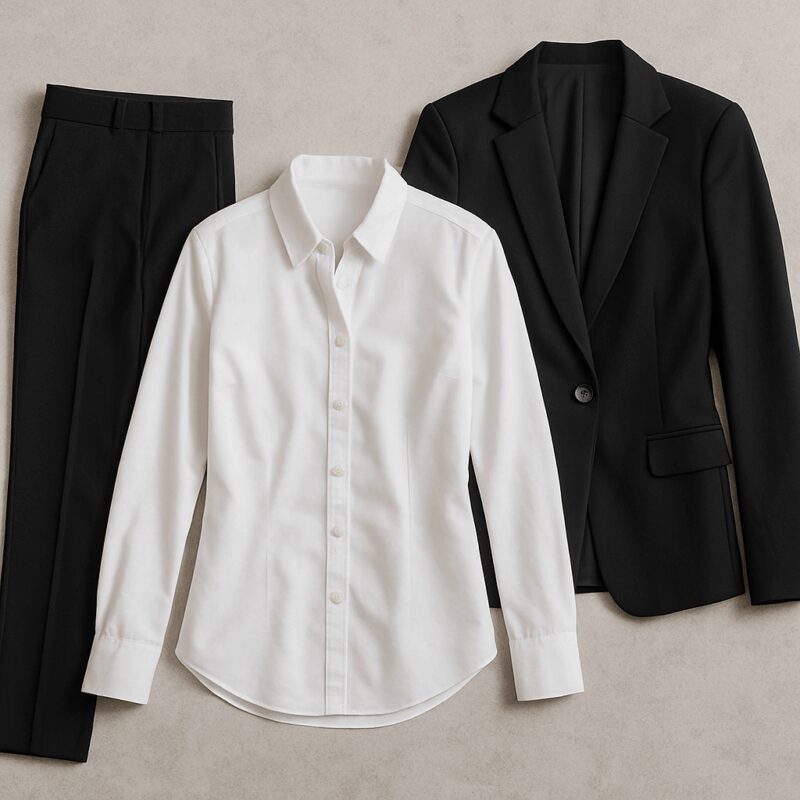 Crne pantalone, bela košulja i crni sako su deo basic garderobe