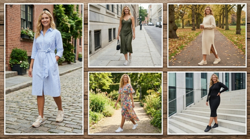 Različiti stilovi haljina kombinovani sa patikama – košulja haljina, slip haljina, pletena i cvetna haljina