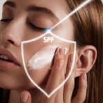 Žena nanosi SPF kremu na lice uz prikaz zaštite kože od sunca